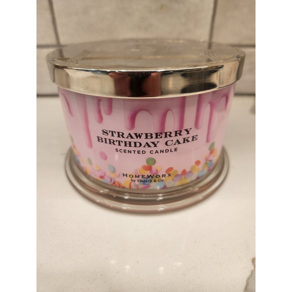 Homeworx Luxury  Strawberry Birthday Cake Scented Candle, 4-Wick, 18oz Candle
